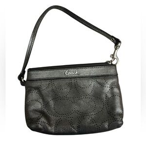 Coach Wristlet Metallic Purse Silver Lettering. Swivel Latch.